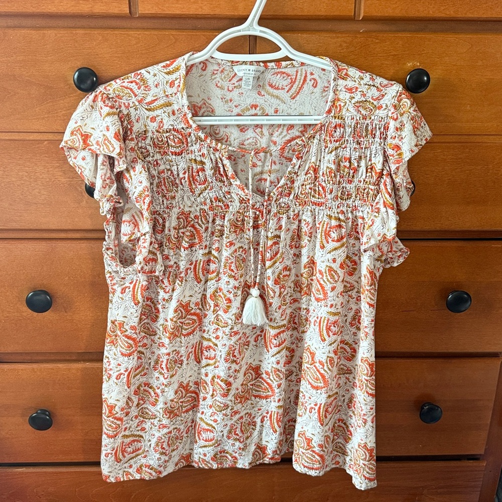 Lucky Brand Short Sleeved Paisley Print Top